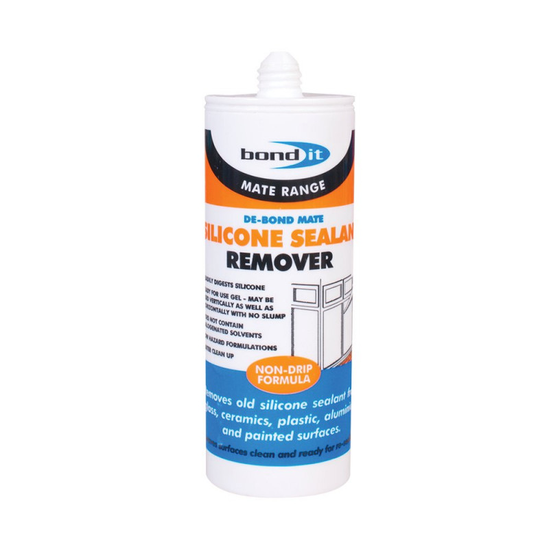 A non-drip gel formula for the complete removal of cured silicone sealant,  particularly when silicone has been accidentally smeared over glass,  ceramics or counter tops.