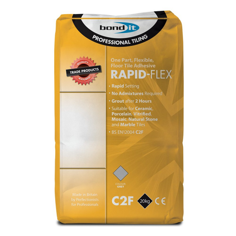 Rapid Setting Flexible Tile Adhesive Grey for Floor Wall and Stone 20kg 